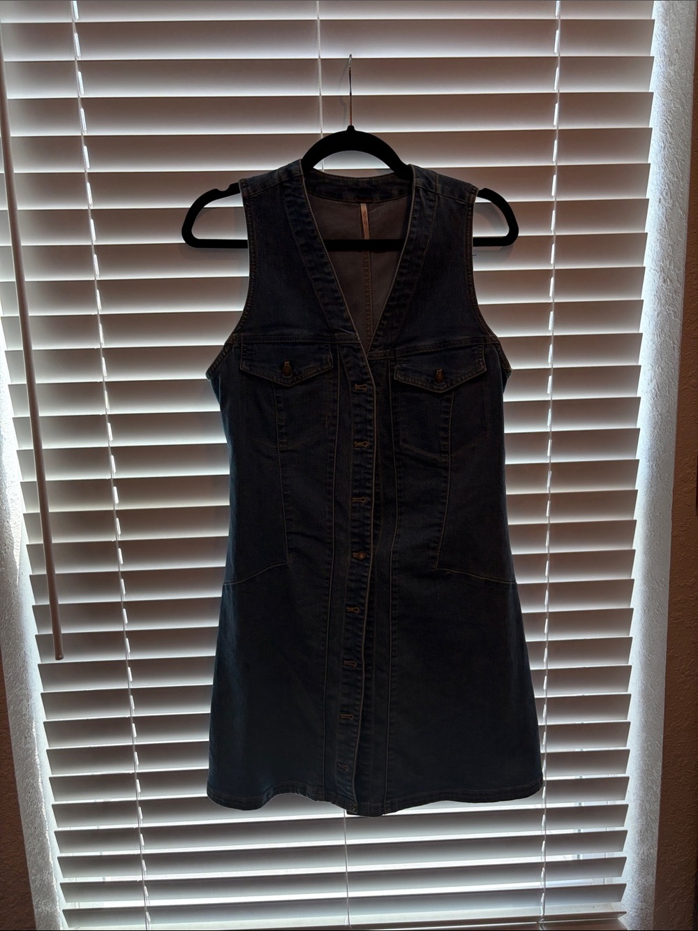 Free People Dark Blue Sleeveless Denim Shift Dress